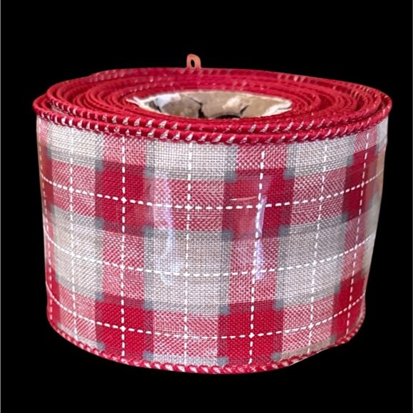Red & White Plaid Wired Edge Ribbon 2.5" X 10 Yards For Crafts & Decorations - Picture 1 of 5
